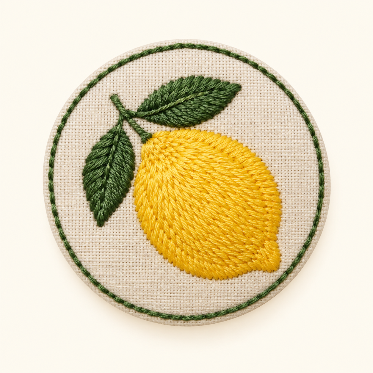 葉の向きと糸の流れが異なるレモン刺繍バッジの生成例2